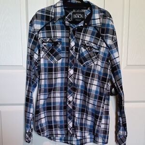 Buckle Blue White Black Plaid Button-Down Shirt